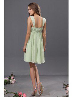 Chiffon and Satin Straps Knee-Length A-Line Bridesmaid Dress with Flowers