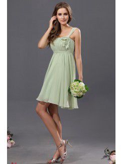 Chiffon and Satin Straps Knee-Length A-Line Bridesmaid Dress with Flowers