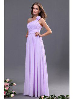 Chiffon One-Shoulder Floor Length A-line Bridesmaid Dress with Hand-made Flower