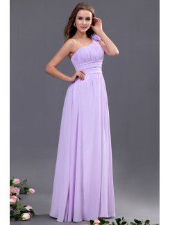 Chiffon One-Shoulder Floor Length A-line Bridesmaid Dress with Hand-made Flower