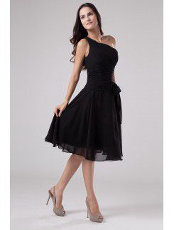 Satin and Chiffon One-Shoulder Knee-Length Sheath Bridesmaid Dress