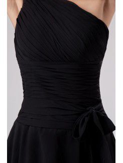 Satin and Chiffon One-Shoulder Knee-Length Sheath Bridesmaid Dress