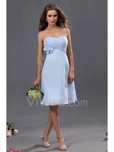 Chiffon lieverd knielange a-lijn bruidsmeisje jurk met bloem