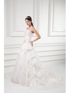 Taffeta Halter A-line Sweep Train Embroidered Wedding Dress