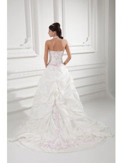 Taffeta Halter A-line Sweep Train Embroidered Wedding Dress