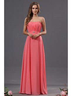 Chiffon Strapless Floor Length Column Bridesmaid Dress with Rhinestones