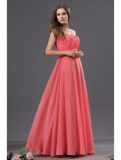 Chiffon Strapless Floor Length Column Bridesmaid Dress with Rhinestones