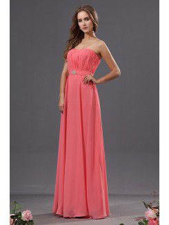 Chiffon Strapless Floor Length Column Bridesmaid Dress with Rhinestones