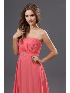 Chiffon Strapless Floor Length Column Bridesmaid Dress with Rhinestones