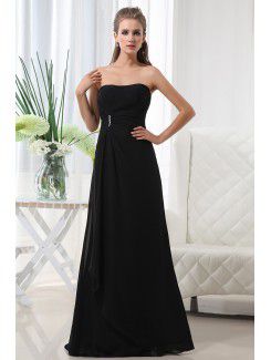 Chiffon Strapless Floor Length A-Line Bridesmaid Dress with Ruffle