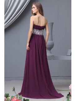 Chiffon Strapless Sweep Train Column Bridesmaid Dress with Lace