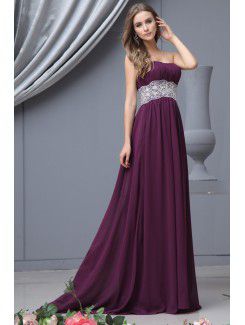 Chiffon Strapless Sweep Train Column Bridesmaid Dress with Lace