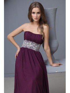 Chiffon Strapless Sweep Train Column Bridesmaid Dress with Lace