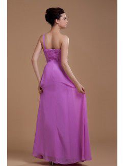 Chiffon One-Shoulder Floor Length Column Bridesmaid Dress with Ruffle and Flower