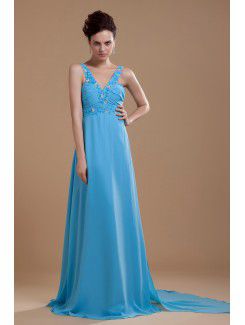 Chiffon v-ausschnitt bodenlange a-line brautjungfer kleid mit pailletten und sicken