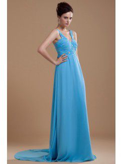 Chiffon V-Neckline Floor Length A-line Bridesmaid Dress with Sequins and Beading