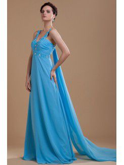 Chiffon V-Neckline Floor Length A-line Bridesmaid Dress with Sequins and Beading