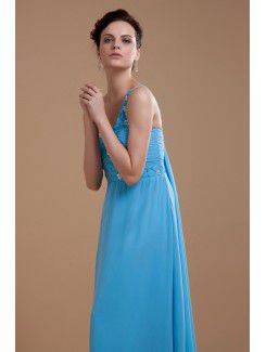 Chiffon V-Neckline Floor Length A-line Bridesmaid Dress with Sequins and Beading