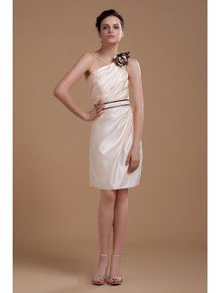 Satin One-Shoulder Knee-Length Sheath Bridesmaid Dress