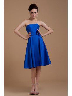 Satin Strapless Short A-Line Bridesmaid Dress with Manual Flower