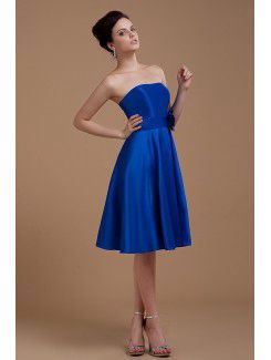 Satin Strapless Short A-Line Bridesmaid Dress with Manual Flower