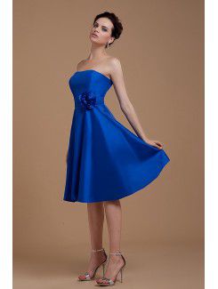 Satin Strapless Short A-Line Bridesmaid Dress with Manual Flower