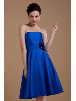 Satin Strapless Short A-Line Bridesmaid Dress with Manual Flower