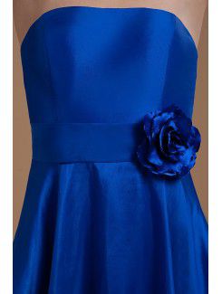 Satin Strapless Short A-Line Bridesmaid Dress with Manual Flower