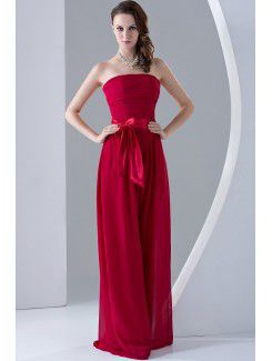 Chiffon Strapless Floor Length Column Bridesmaid Dress with Ruffle