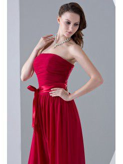 Chiffon Strapless Floor Length Column Bridesmaid Dress with Ruffle