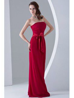 Chiffon Strapless Floor Length Column Bridesmaid Dress with Ruffle