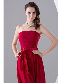 Chiffon Strapless Floor Length Column Bridesmaid Dress with Ruffle