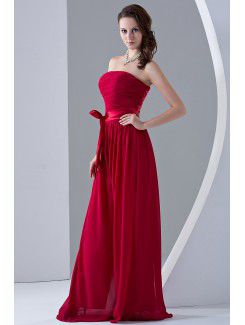 Chiffon Strapless Floor Length Column Bridesmaid Dress with Ruffle