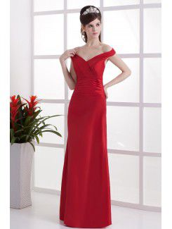 Taffeta Off-the-Shoulder Floor Length Sheath Bridesmaid Dress with Ruffle