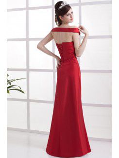 Taffeta Off-the-Shoulder Floor Length Sheath Bridesmaid Dress with Ruffle