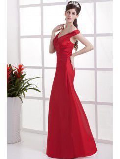 Taffeta Off-the-Shoulder Floor Length Sheath Bridesmaid Dress with Ruffle