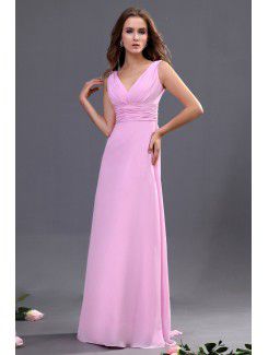 Chiffon V-Neckline Floor Length Column Bridesmaid Dress