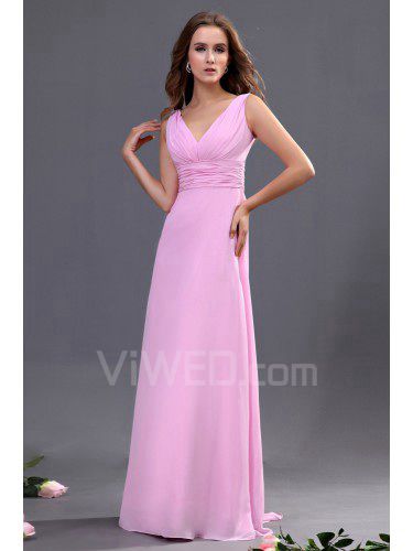 Chiffon V-Neckline Floor Length Column Bridesmaid Dress