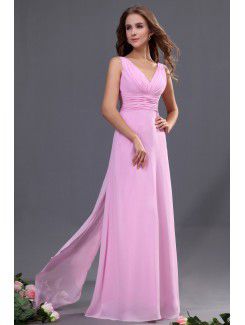 Chiffon V-Neckline Floor Length Column Bridesmaid Dress