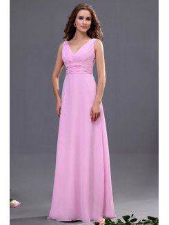 Chiffon V-Neckline Floor Length Column Bridesmaid Dress