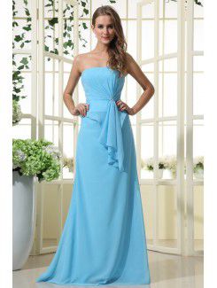 Chiffon Strapless Floor Length A-line Bridesmaid Dress with Crystal