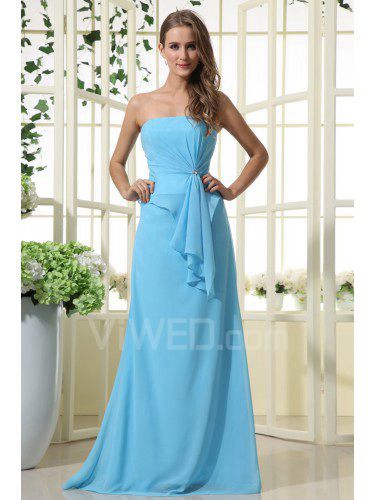 Chiffon Strapless Floor Length A-line Bridesmaid Dress with Crystal