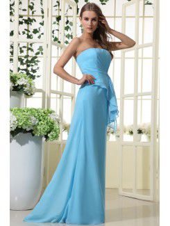 Chiffon Strapless Floor Length A-line Bridesmaid Dress with Crystal