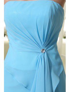 Chiffon Strapless Floor Length A-line Bridesmaid Dress with Crystal