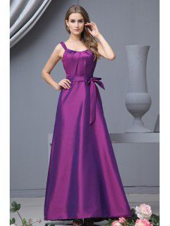 Taffeta Straps Floor Length A-line Bridesmaid Dress with Bow