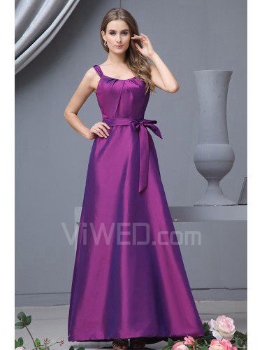 Taffeta Straps Floor Length A-line Bridesmaid Dress with Bow