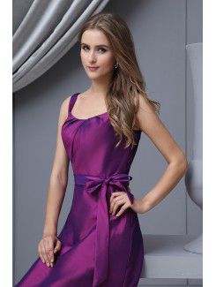 Taffeta Straps Floor Length A-line Bridesmaid Dress with Bow