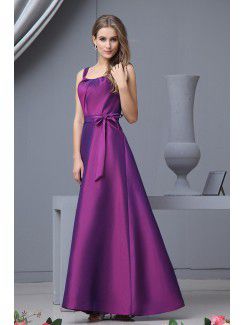 Taffeta Straps Floor Length A-line Bridesmaid Dress with Bow