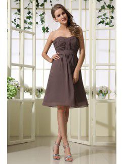 Chiffon Strapless Knee-Length A-line Bridesmaid Dress with Ruffle