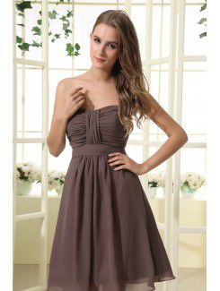 Chiffon Strapless Knee-Length A-line Bridesmaid Dress with Ruffle